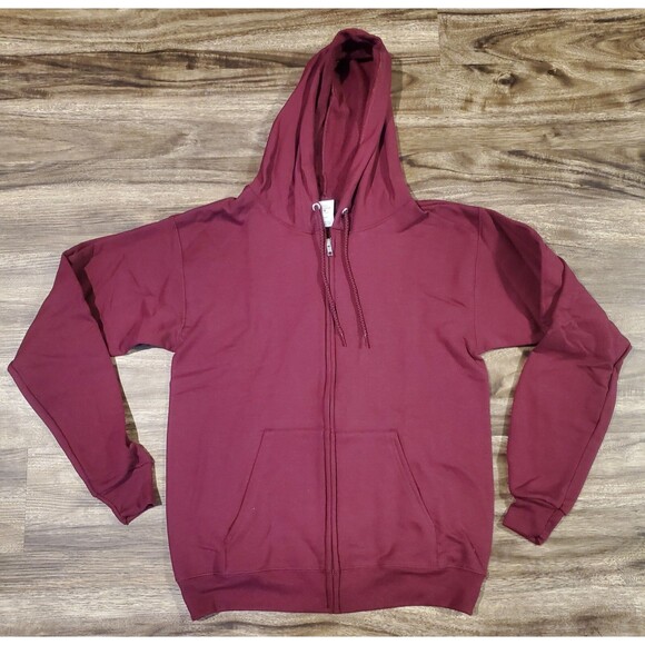 NWOT Hanes Ecosmart Small Burgundy Full Zip Fleece Jacket Hoodie Mens Sweatshirt - Picture 1 of 6